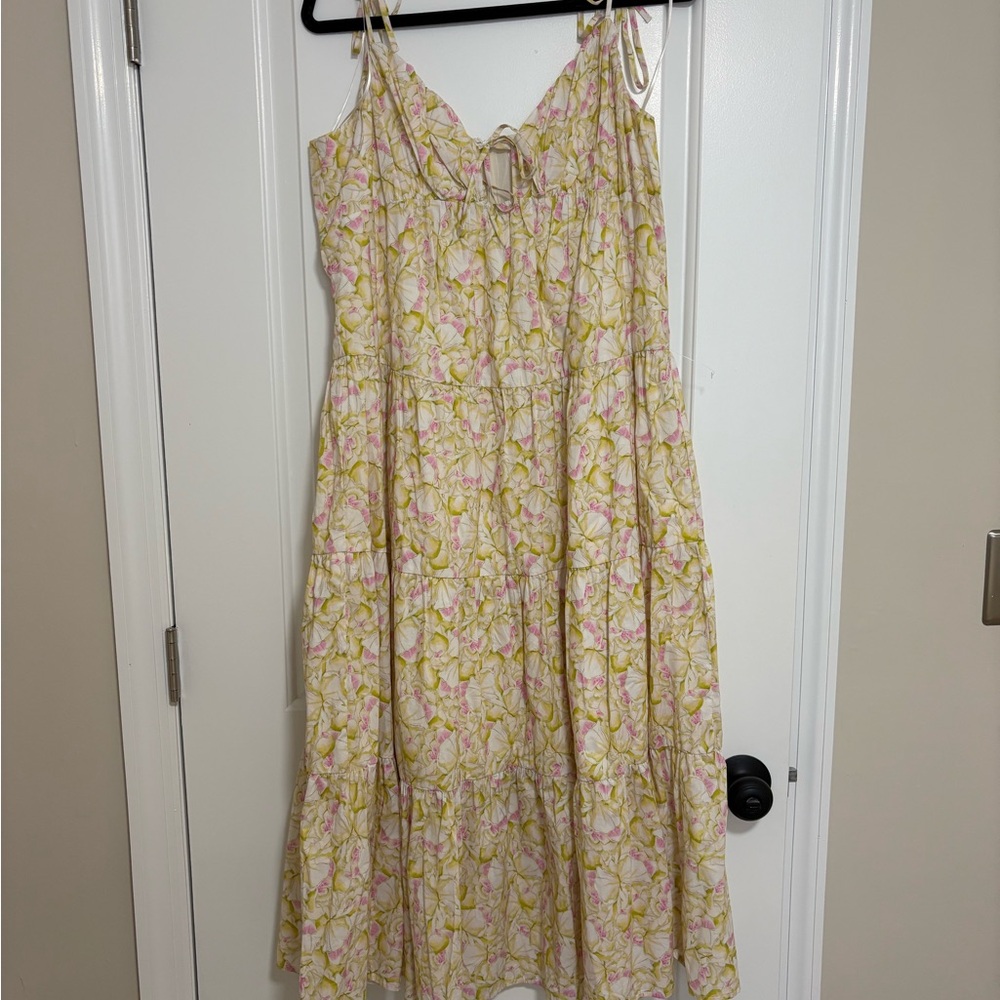 ASTR Floral Midi Summer or Spring Dress in Yellow, Green, and hint of Pink